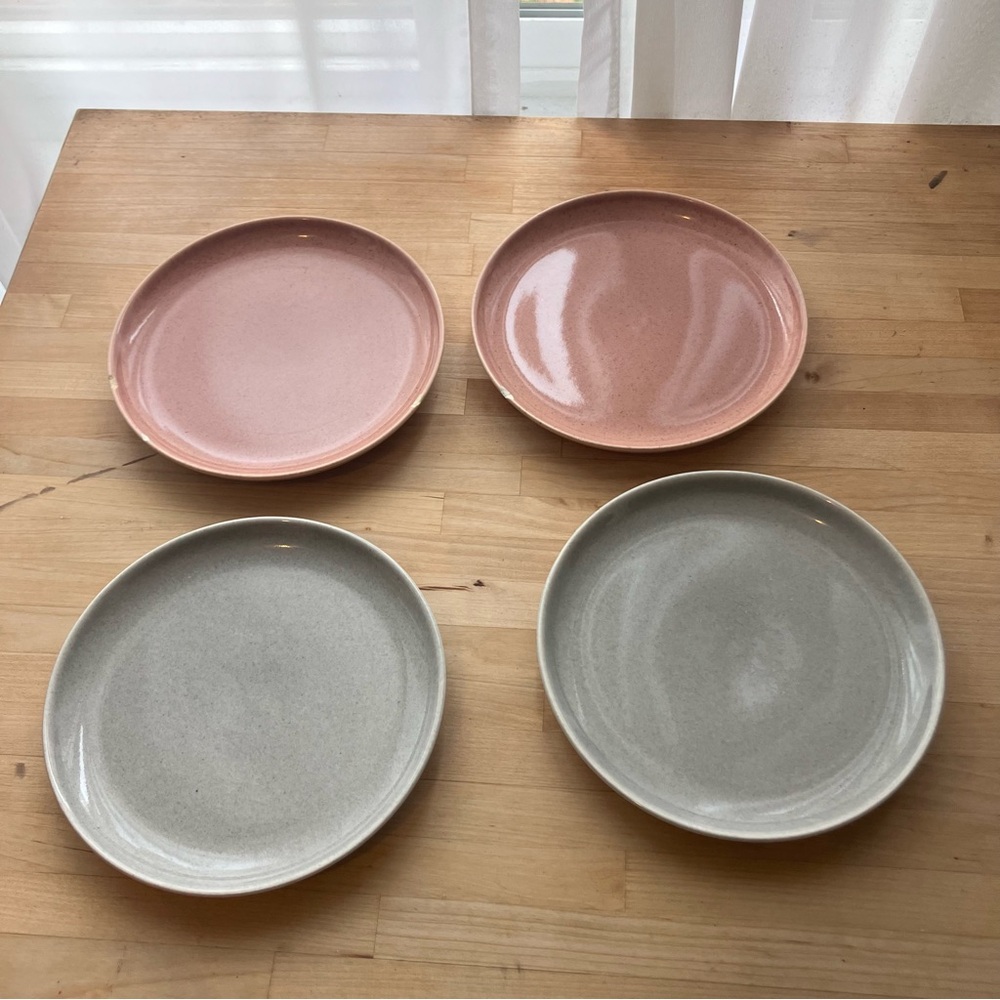 Vintage Russel Wright Pink/Coral and Gray Stoneware Plates